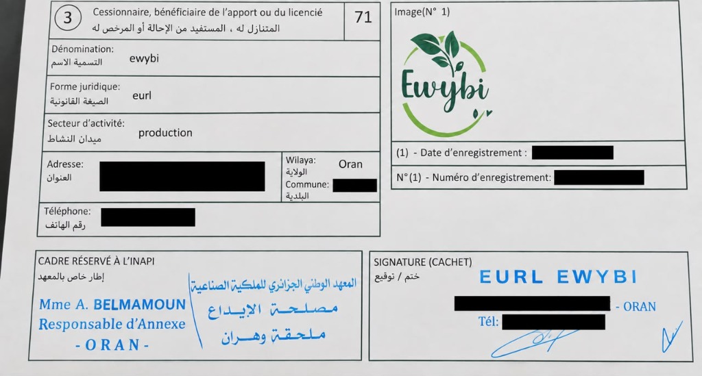 Dépôt INAPI marque et logo Ewybi
